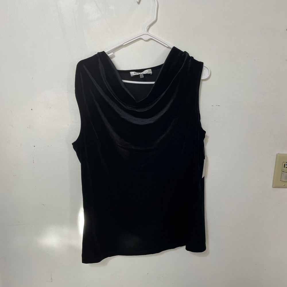 Kasper Black Velvet Cowl Neck Sleeveless Top Womens Large NWT Solid Elegant